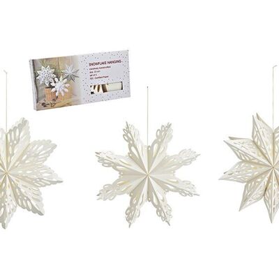 Fiocco di neve appendiabiti natalizio in carta/cartone, set da 3, bianco (L/A/P) 22x22x6 cm