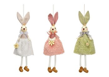 Cintre lapin fille en textile vert, rose, blanc 3 fois, (L/H/P) 15x40x6cm