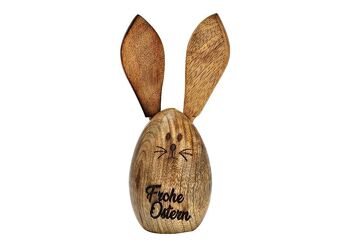 Lapin Joyeuses Pâques en bois de manguier marron (L/H/P) 9x16x9cm