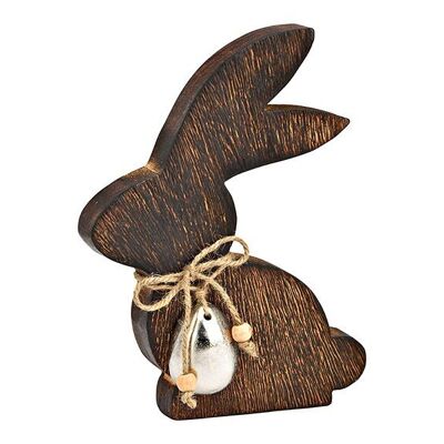 Hase mit Metall Ei aus Mangoholz braun (B/H/T) 14x20x2cm