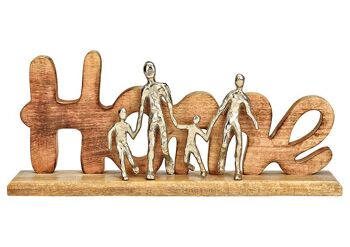 Support de maison avec figurines en métal en bois de manguier naturel (L/H/P) 52x23x10cm