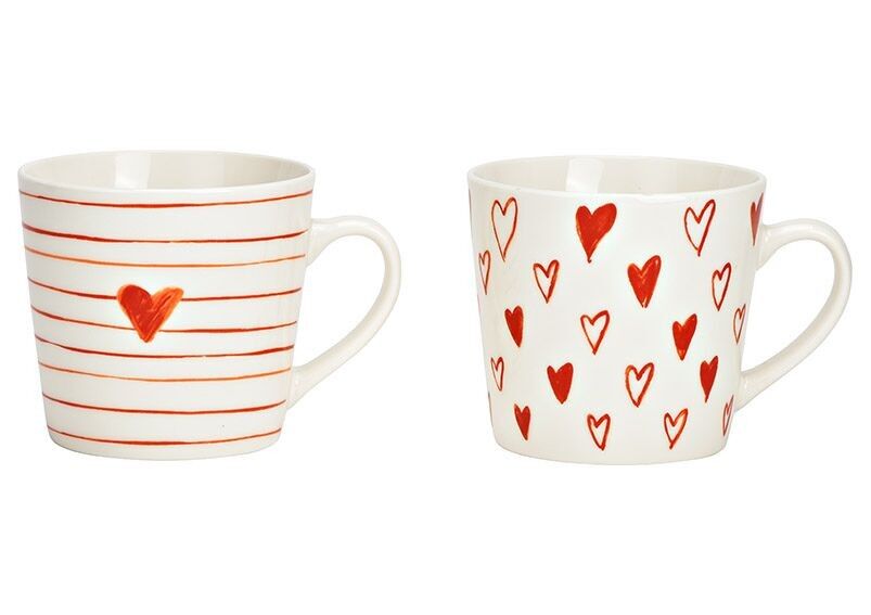 Taza gigante con decoración de corazón de porcelana blanca, doble, (ancho/alto/fondo) 15x10x10cm