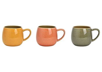 Mug en faïence vert, jaune, orange triple, (L/H/P) 13x8x8cm 390ml