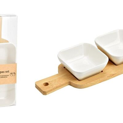 Tapas Set 3-er Set, natur, Bambus Servierbrett (B/H/T) 22x1x8cm 2er Keramik Schale 7x3x7cm