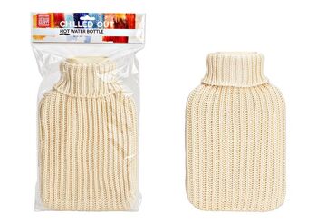 Housse tricotée pour bouillotte 2L en plastique crème (L/H/P) 21x32x2cm