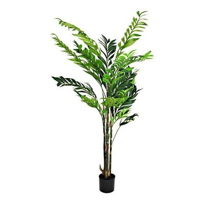 Palma areca in vaso con fiori artificiali in plastica verde (H) 120 cm