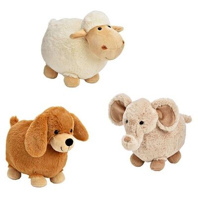 Perro, elefante y oveja de felpa marrón, beige, blanco 3 veces, (An/Al/Pr) 16x22x25cm