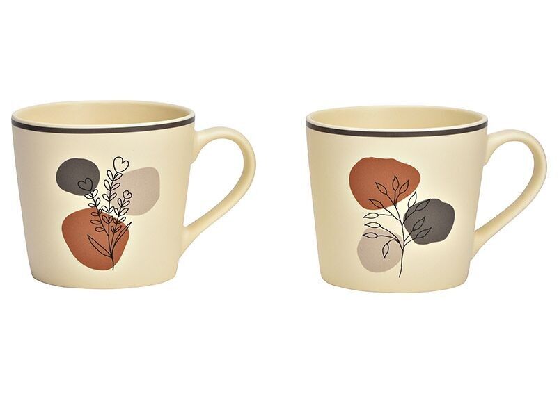 Tazza con decorazioni a foglie in porcellana color crema 2 volte, (L/A/P) 13x9x9 cm 400 ml