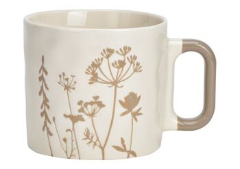 Mug décor floral en porcelaine blanche (L/H/P) 13x9x9cm 435ml