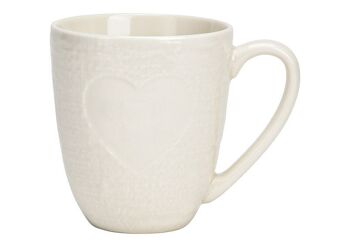 Mug décor coeur en porcelaine blanche (L/H/P) 12x10x8cm 350ml