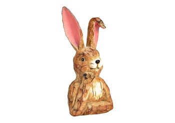 Tête de lapin aspect bois en poly marron (L/H/P) 8x19x6cm