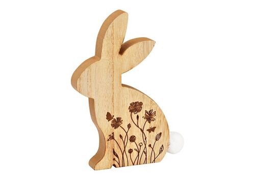 Hase Blumenwiesen Dekor aus Holz natur (B/H/T) 11x18x2cm