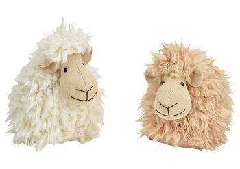 Mouton en textile beige, blanc 2 plis, (L/H/P) 17x15x12cm