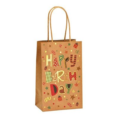 Sac cadeau joyeux anniversaire en papier/carton marron (L/H/P) 13x21x8cm