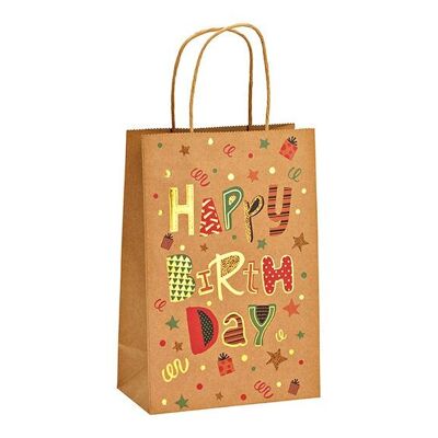 Sac cadeau joyeux anniversaire en papier/carton marron (L/H/P) 18x27x10cm