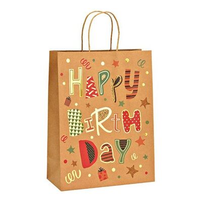 Sacchetto regalo Happy Birthday in carta/cartone marrone (L/A/P) 25x33x12 cm