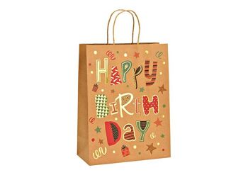 Sac cadeau joyeux anniversaire en papier/carton marron (L/H/P) 25x33x12cm