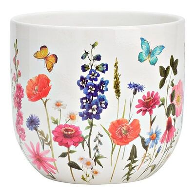 Maceta con decoración de prado de flores de cerámica de colores (ancho/alto/fondo) 17x16x17cm