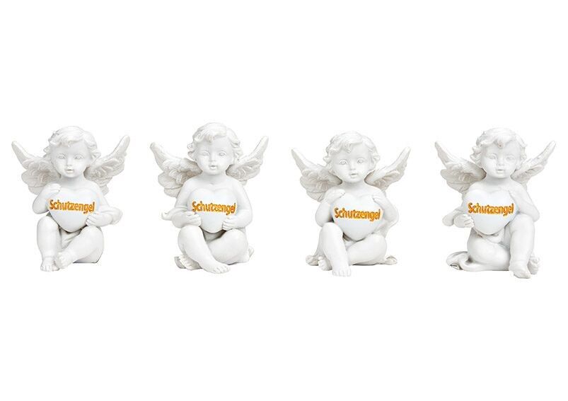 Schutzengel mit Herz aus Poly weiß 4-fach, (B/H/T) 6x6x5cm