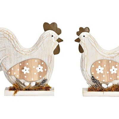 Pollo su base in legno beige, 2 volte, (L/A/P) 25x21x6 cm