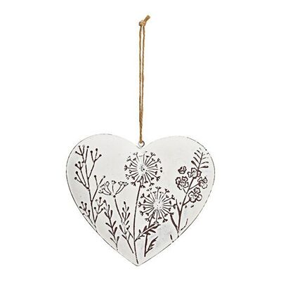 Colgador con decoración floral en forma de corazón de metal blanco (An/Al/Pr) 15x14x2cm