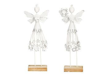 Support de fée avec fleur, cœur sur socle en bois en métal blanc, 2 volets, (L/H/P) 12x30x5cm