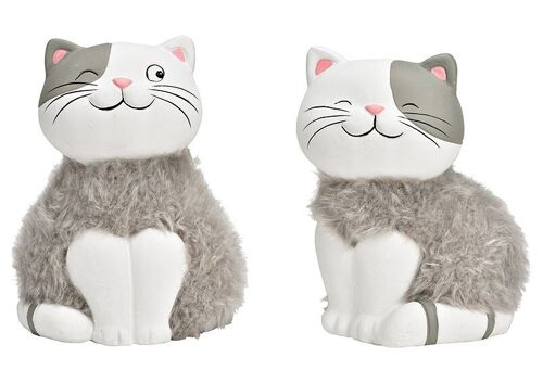 Katze aus Ton grau 2-fach, (B/H/T) 12x16x10cm