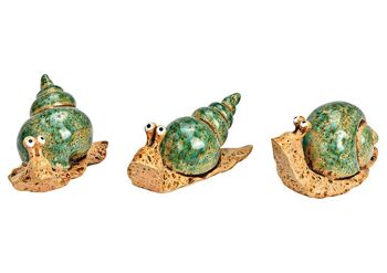 Escargot en céramique verte 3 fois, (L/H/P) 12x6x6cm