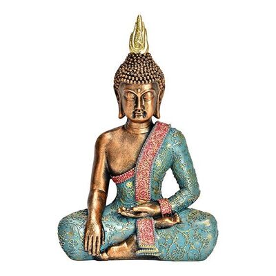 Buddha aus Poly türkis, gold (B/H/T) 17x26x10cm