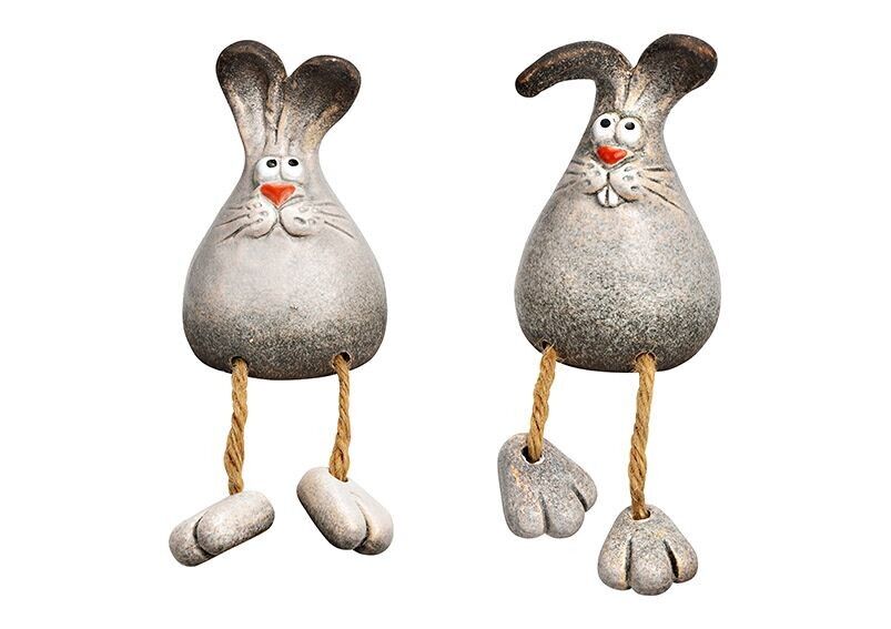 Kantenhocker Hase aus Keramik grau 2-fach, (B/H/T) 6x10x7cm