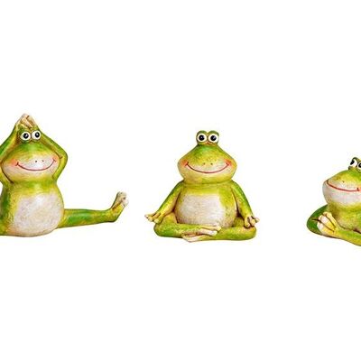 Yoga Frosch aus Poly grün 3-fach, (B/H/T) 13x8x4cm 11x5x5cm 7x7x5cm