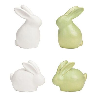Conejo de cerámica verde, blanco mate 4 veces, (An/Al/Pr) 9x13x7cm