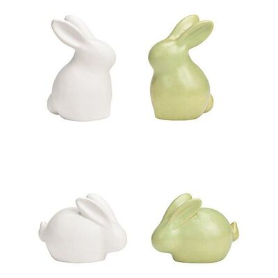 Coniglio in ceramica verde, bianco opaco 4 volte, (L/A/P) 7x10x6 cm
