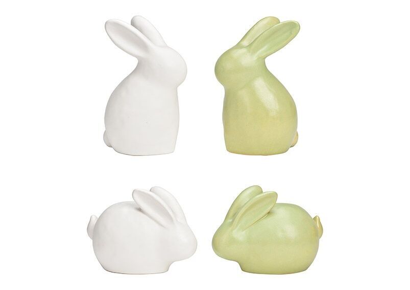 Hase aus Keramik grün, weiß matt 4-fach, (B/H/T) 11x16x9cm