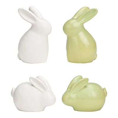 Coniglio in ceramica verde, bianco opaco 4 volte, (L/A/P) 11x16x9 cm