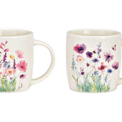 Tazza con decoro floreale in porcellana bianca, 2 volte, (L/A/P) 12x9x8 cm 350 ml