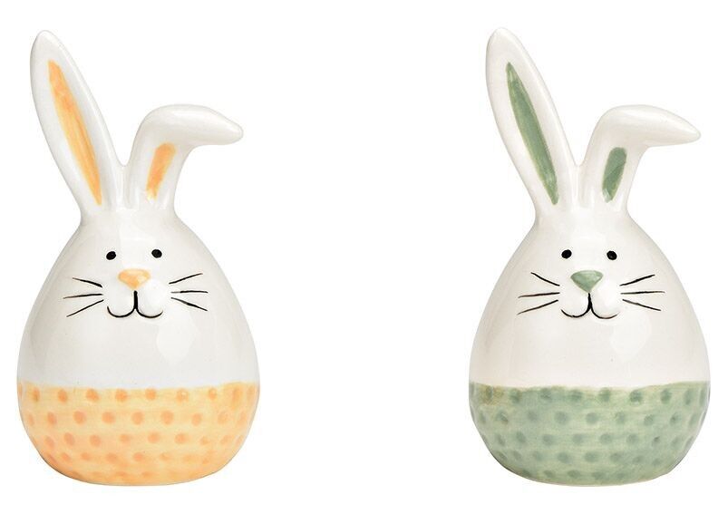 Coniglio in ceramica albicocca, verde 2 volte, (L/A/P) 5x9x5 cm