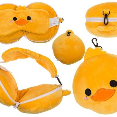 Oreiller de voyage en peluche pour enfant avec masque pour les yeux de canard, en textile jaune (L/H/P) 15x15x9cm