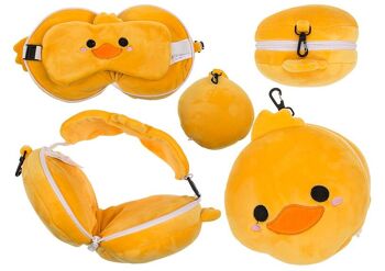 Oreiller de voyage en peluche pour enfant avec masque pour les yeux de canard, en textile jaune (L/H/P) 15x15x9cm