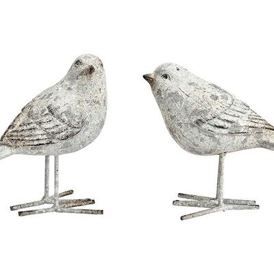 Uccello finitura anticata in poliestere grigio 2 volte, (L/A/P) 15x14x7 cm