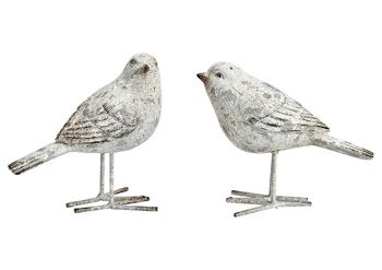 Oiseau finition antique en poly gris 2 plis, (L/H/P) 15x14x7cm