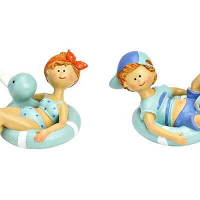 Ragazza, ragazzo in costume da bagno in salvagente in poliestere blu, 2 volte, (L/A/P) 13x8x8 cm