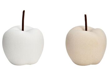 Pomme en céramique beige, blanc 2 fois, (L/H/P) 9x12x9cm