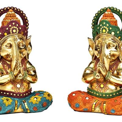 Ganesha Yoga in poliestere dorato 2 volte, (L/A/P) 15x22x11 cm