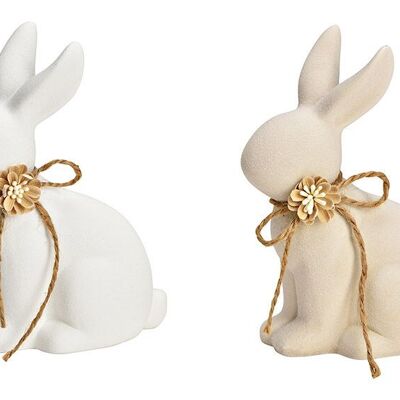 Conejo con lazo de cerámica beige, blanco 2 veces, (An/Al/Pr) 12x15x7cm