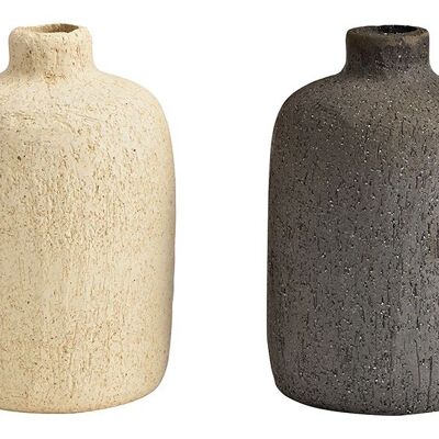 Vaso in ceramica beige, nero 2 volte, (L/A/P) 9x16x9 cm solo per fiori secchi