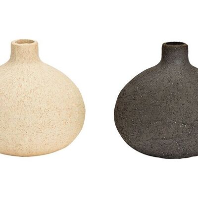 Vaso in ceramica beige, 2 volte, (L/A/P) 13x12x13 cm