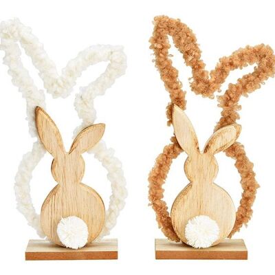 Soporte para conejos de madera, textil blanco, marrón 2 pliegues, (An/Al/Pr) 11x24x5cm