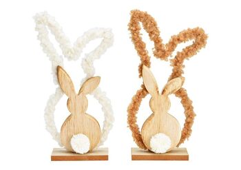 Support pour lapins en bois, textile blanc, marron 2 fois, (L/H/P) 11x24x5cm