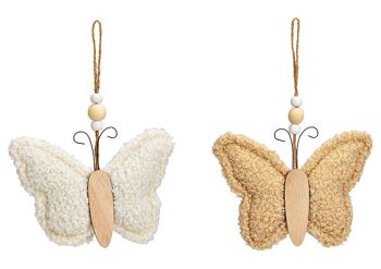 Papillon suspendu en textile beige, blanc 2 fois, (L/H/P) 14x10x3cm